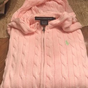 Ralph Lauren sport pink cable knit zip up sweater